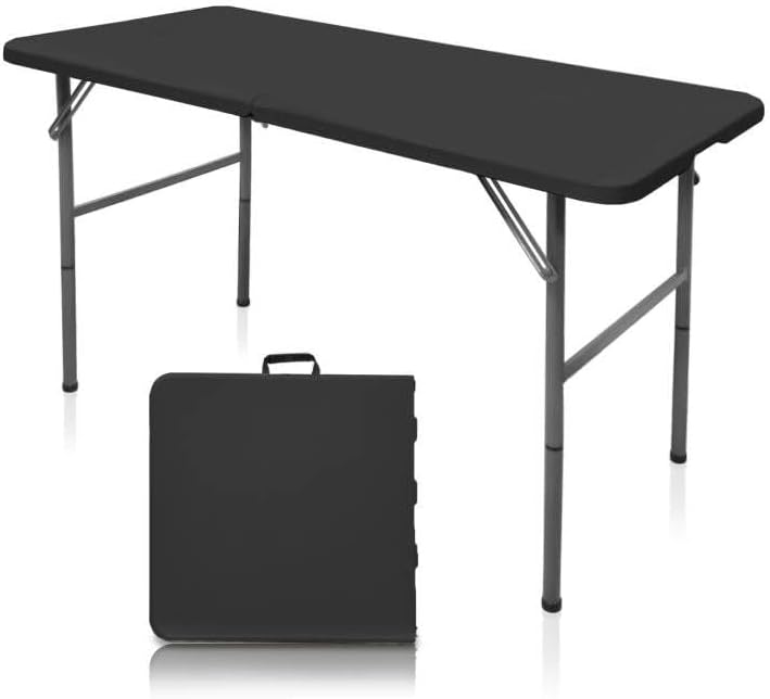 Gocamptoo Folding Table,4ft Indoor Outdoor Heavy Duty Portable Folding Square Plastic Dining Table w/Handle, Lock for Picnic, Party, Camping (4 FT) …