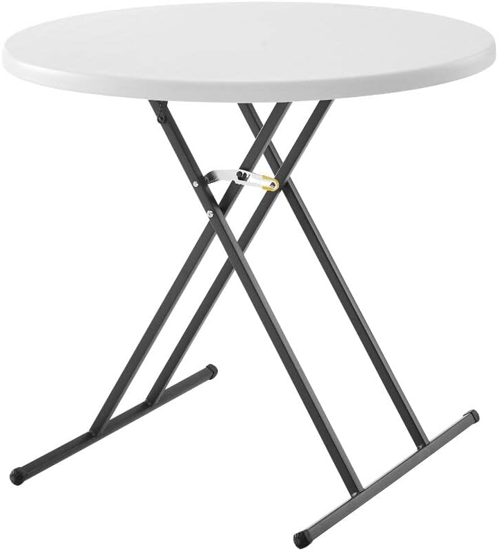Living and More 28inch Height-Adjustable Personal Table, TV Tray, Portable Dinner Table, Multi-Purpose, Lightweight, No Assembly, Easy Fold and Storage, White