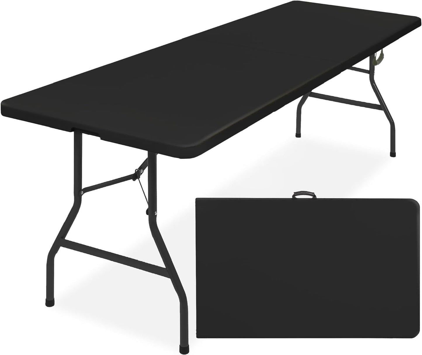Simpli-Magic 4ft Portable Plastic Folding Table – 17% Thicker Than Others – Indoor & Outdoor Heavy-Duty Foldable Utility Table w/Handle for Party & Camping (Black)