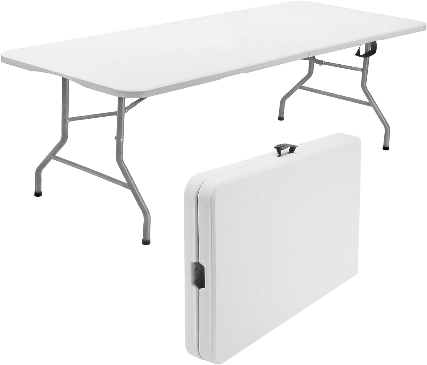 SKOK 330lbs Folding Picnic Table 4/6/8 Foot Adjustable Height, 4/6/8FT Plastic Table Portable w/Handle, Utility Commercial Craft Sewing Card Table w/Heavy Duty Frame for Party Events