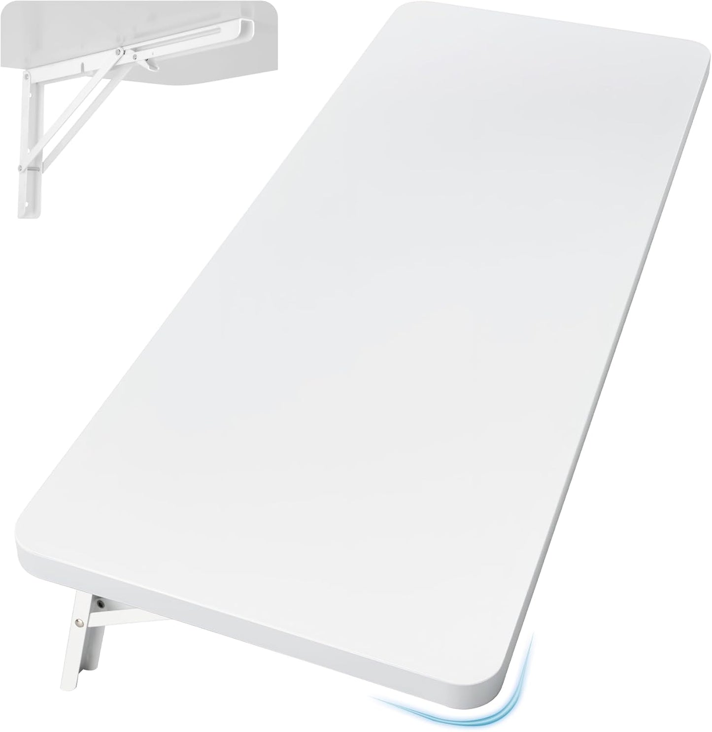 Wall Mounted Folding Table 31.5”L x 15.7”W, Laundry Folding Table with Heavy Duty Metal Collapsible Shelf Brackets, Wall Mounted Desk Fold Down for Small Spaces, White
