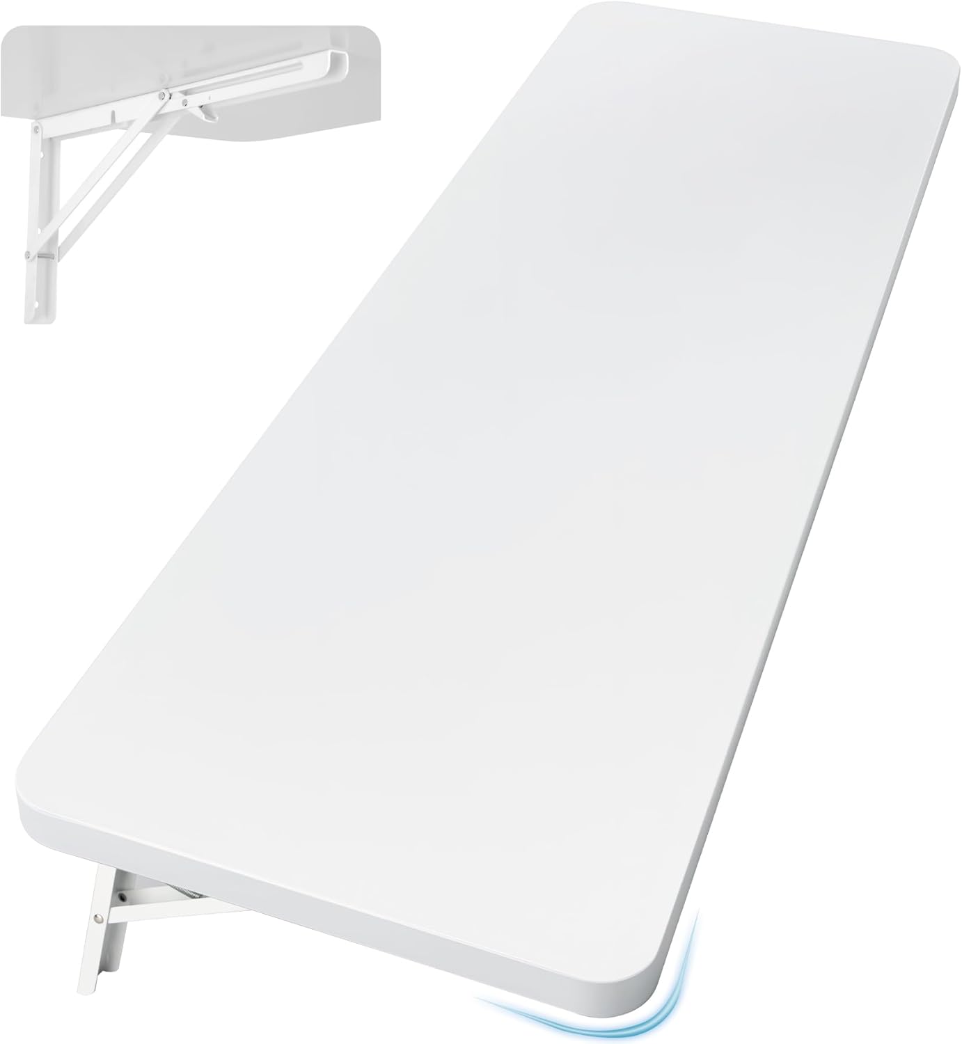 Wall Mounted Folding Table 31.5”L x 15.7”W, Laundry Folding Table with Heavy Duty Metal Collapsible Shelf Brackets, Wall Mounted Desk Fold Down for Small Spaces, White
