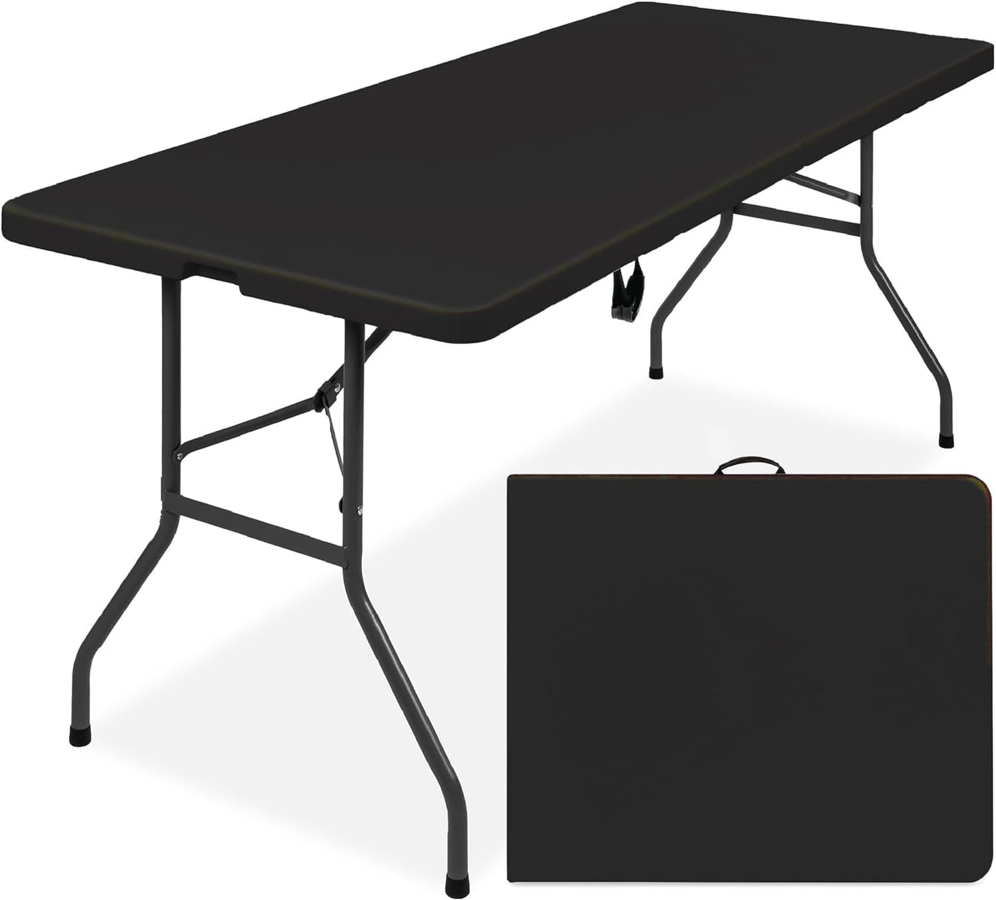 Simpli-Magic 4ft Portable Plastic Folding Table – 17% Thicker Than Others – Indoor & Outdoor Heavy-Duty Foldable Utility Table w/Handle for Party & Camping (Black)