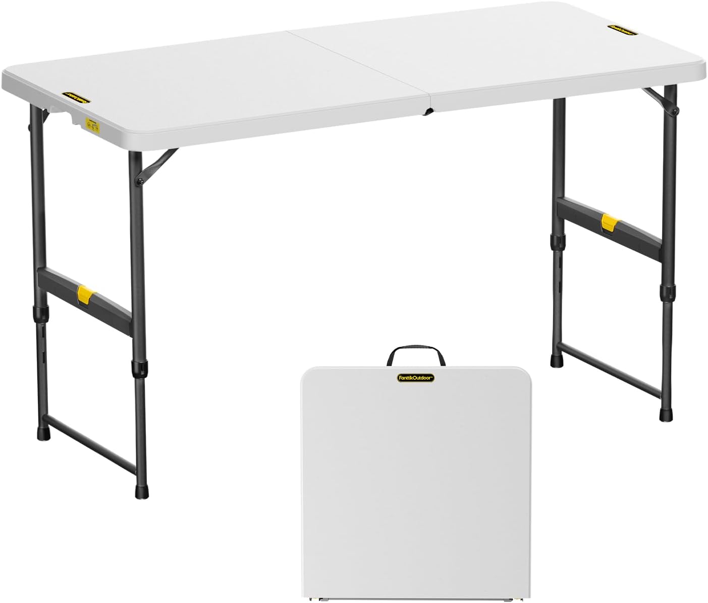 FanttikOutdoor 4ft Portable Folding Table, One-Handed Height Adjustment, 4 Heights, Gravity Lock, Carry Handle, Indoor Outdoor Heavy Duty Fold-in-Half Utility Table, Party, Grey Zeta X4 Pro