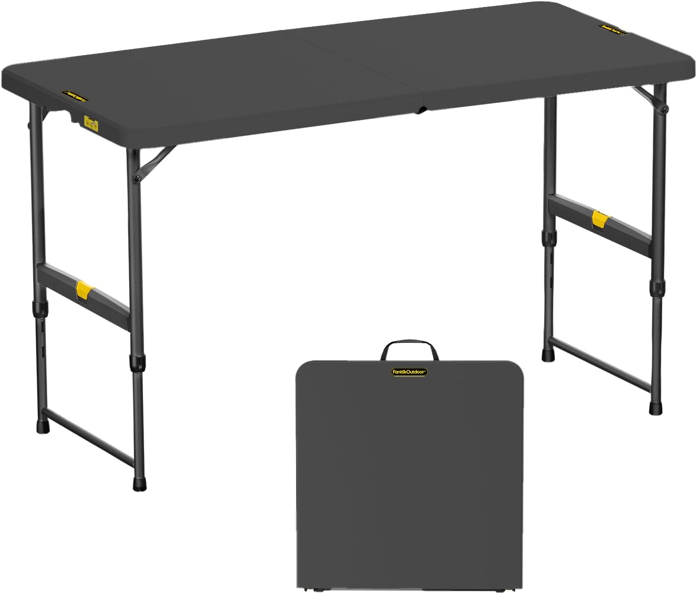 FanttikOutdoor 4ft Portable Folding Table, One-Handed Height Adjustment, 4 Heights, Gravity Lock, Carry Handle, Indoor Outdoor Heavy Duty Fold-in-Half Utility Table, Party, Grey Zeta X4 Pro