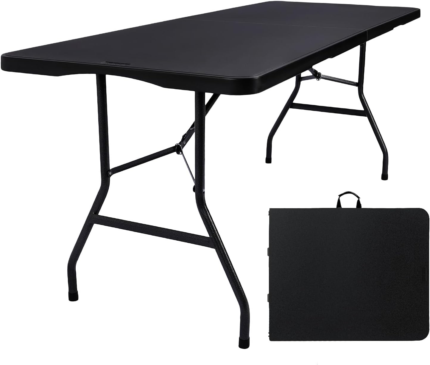 Folding Table 6ft Portable Heavy Duty Plastic Fold-in-Half Utility Foldable Table Plastic Dining Indoor Outdoor for Camping, Picnic and Party, White