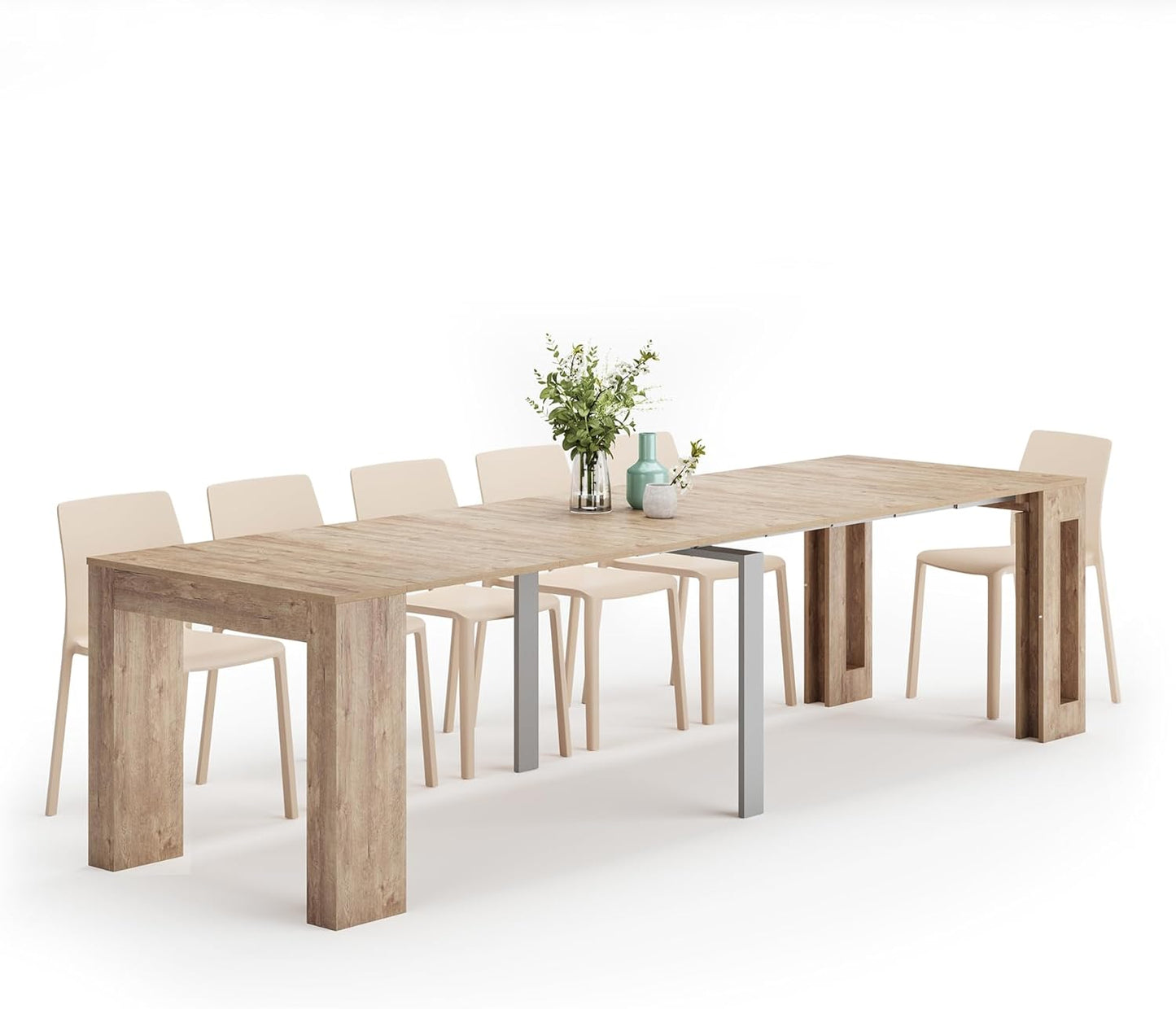 Mobili Fiver, Easy, Extendable Console Table with Extension Leaves Holder, 17.7(120.1) x35.4 in, Rustic Oak, for 4-12 People, Space Saving Dining Table for Entrance, Living Room, Italian Furniture