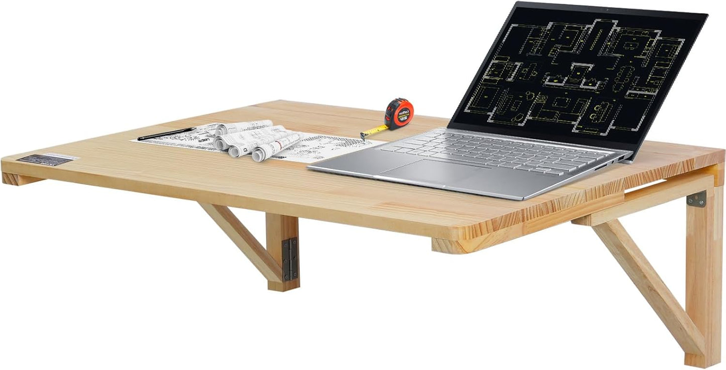 VEVOR Wall Mounted Folding Table, 47.2 x 19.7 inches Wall Mount Table, Floating Desk with Iron Bracket, Fold Down Desk for Small Spaces, Home Office, Dining, Laundry Room, Kitchen, Bar, Burlywood