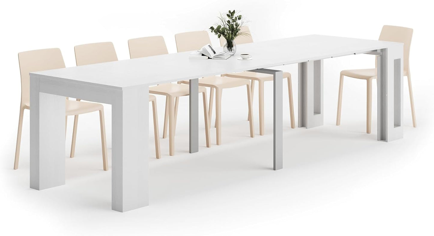 Mobili Fiver, Easy, Extendable Console Table with Extension Leaves Holder, 17.7(120.1) x35.4 in, Rustic Oak, for 4-12 People, Space Saving Dining Table for Entrance, Living Room, Italian Furniture