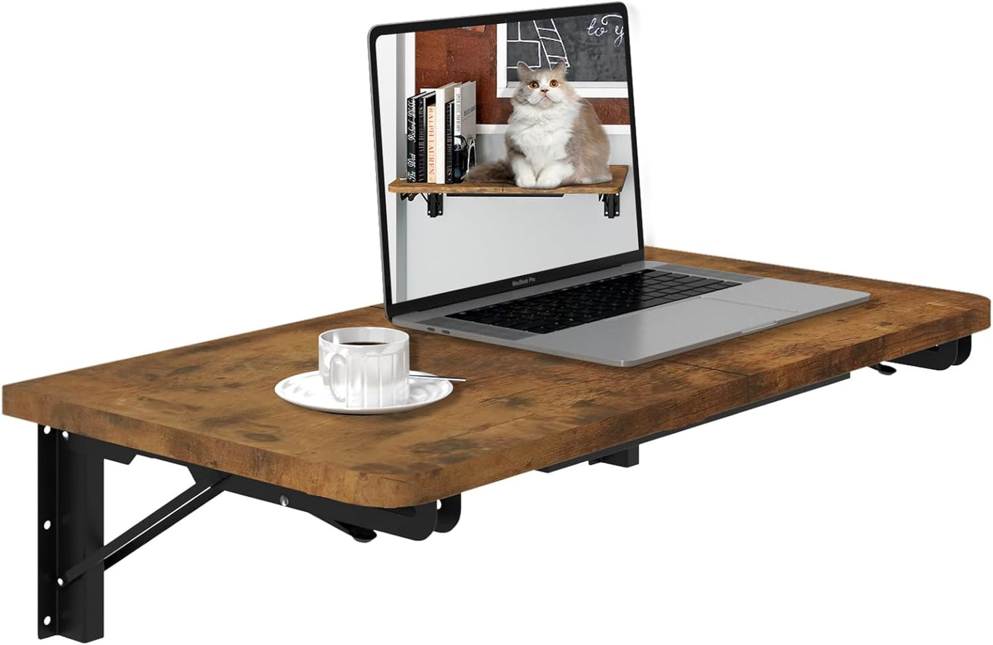 TEAMIX Wall Mounted Folding Table, Black Floating Desk for Small Spaces, Drop Leaf Dining Table for Kitchen Fold Down Laundry Shelf with Heavy-Duty Brackets