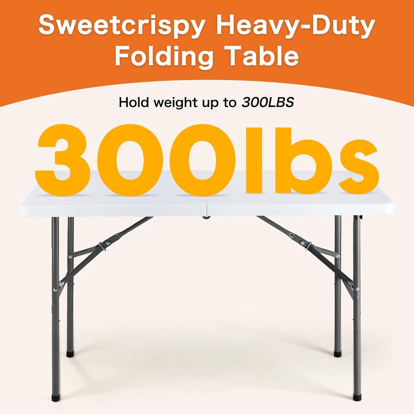 Sweetcrispy 4ft Plastic Folding Table Outdoor Indoor Heavy Duty Portable Desk with Carrying Handle for Camping Picnic Party