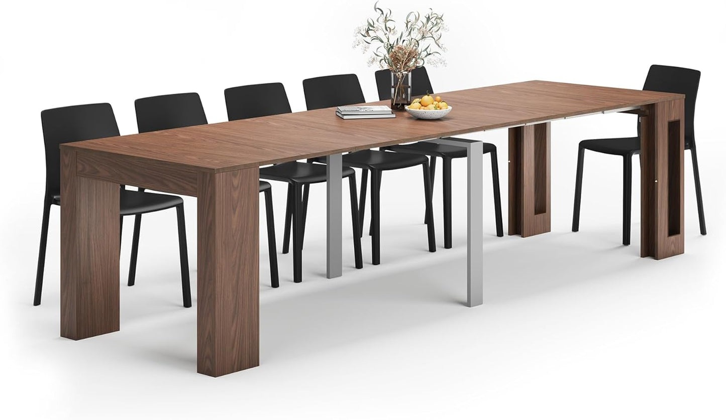 Mobili Fiver, Easy, Extendable Console Table with Extension Leaves Holder, 17.7(120.1) x35.4 in, Rustic Oak, for 4-12 People, Space Saving Dining Table for Entrance, Living Room, Italian Furniture