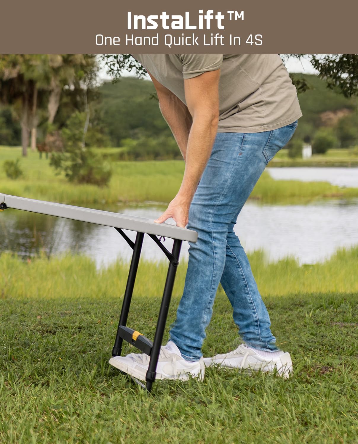 FanttikOutdoor 4ft Portable Folding Table, One-Handed Height Adjustment, 4 Heights, Gravity Lock, Carry Handle, Indoor Outdoor Heavy Duty Fold-in-Half Utility Table, Party, Grey Zeta X4 Pro