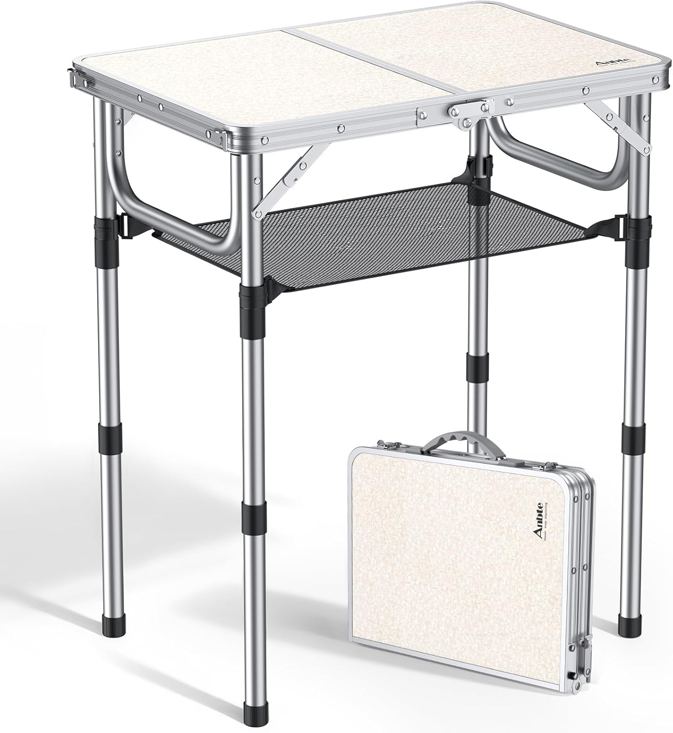 Folding Camping Table, Aluminum 24" x 16" Adjustable Height Small Folding Table with Carrying Handle, Lightweight, Portable Camping Table Waterproof for Outdoor Indoor Picnic Beach BBQ (Black)