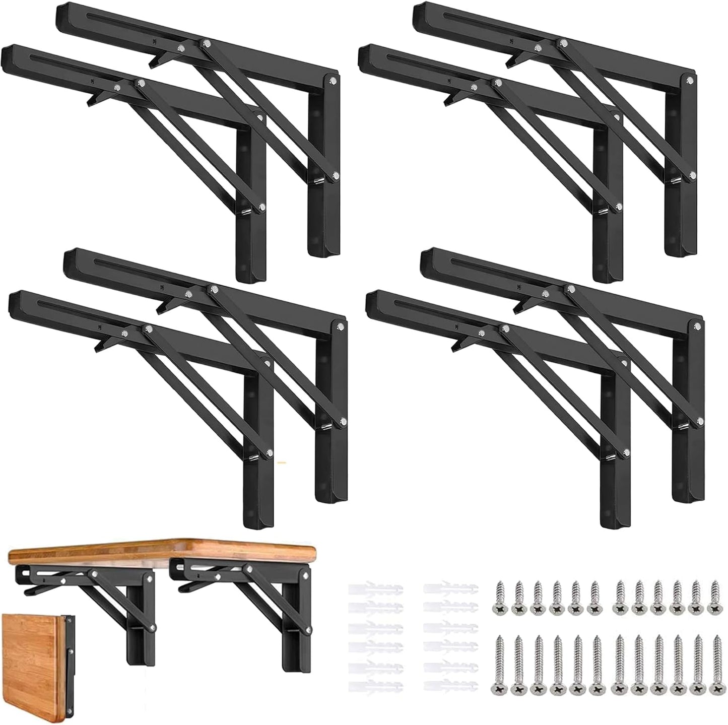 Folding Shelf Brackets - 16 Inch 2 Pcs Heavy Duty Stainless Steel Collapsible Triangle Shelf Bracket, DIY Wall Mounted Folding Table Hinge, Space Saving for Bench Table with Screws