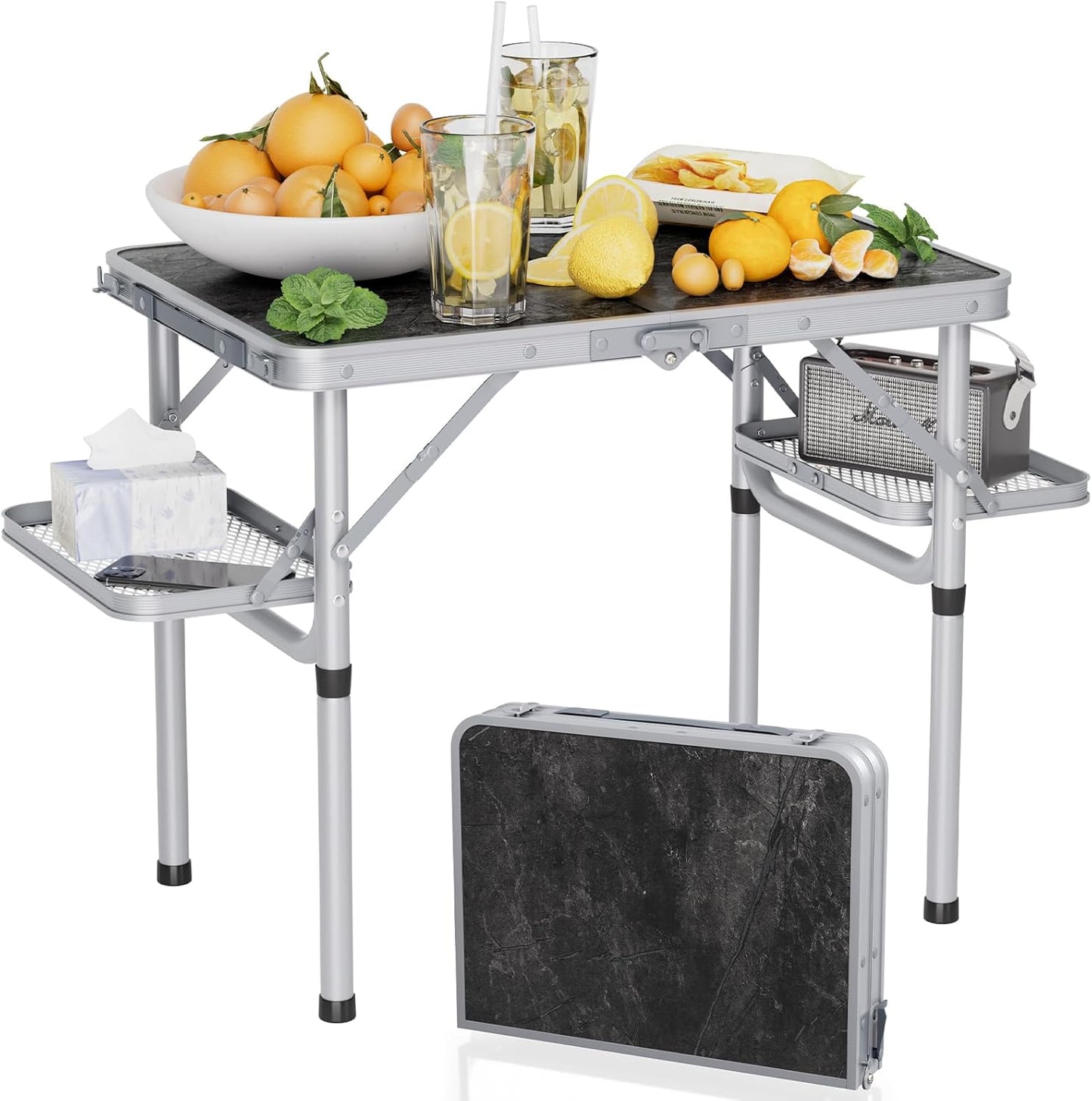 Titanker Folding Camping Table Small 2ft, Small Camp Table Portable with 50% Extra Space, Folding Picnic Table, Portable Beach Tables, Car Camping Essentials, Aluminum Light Solid