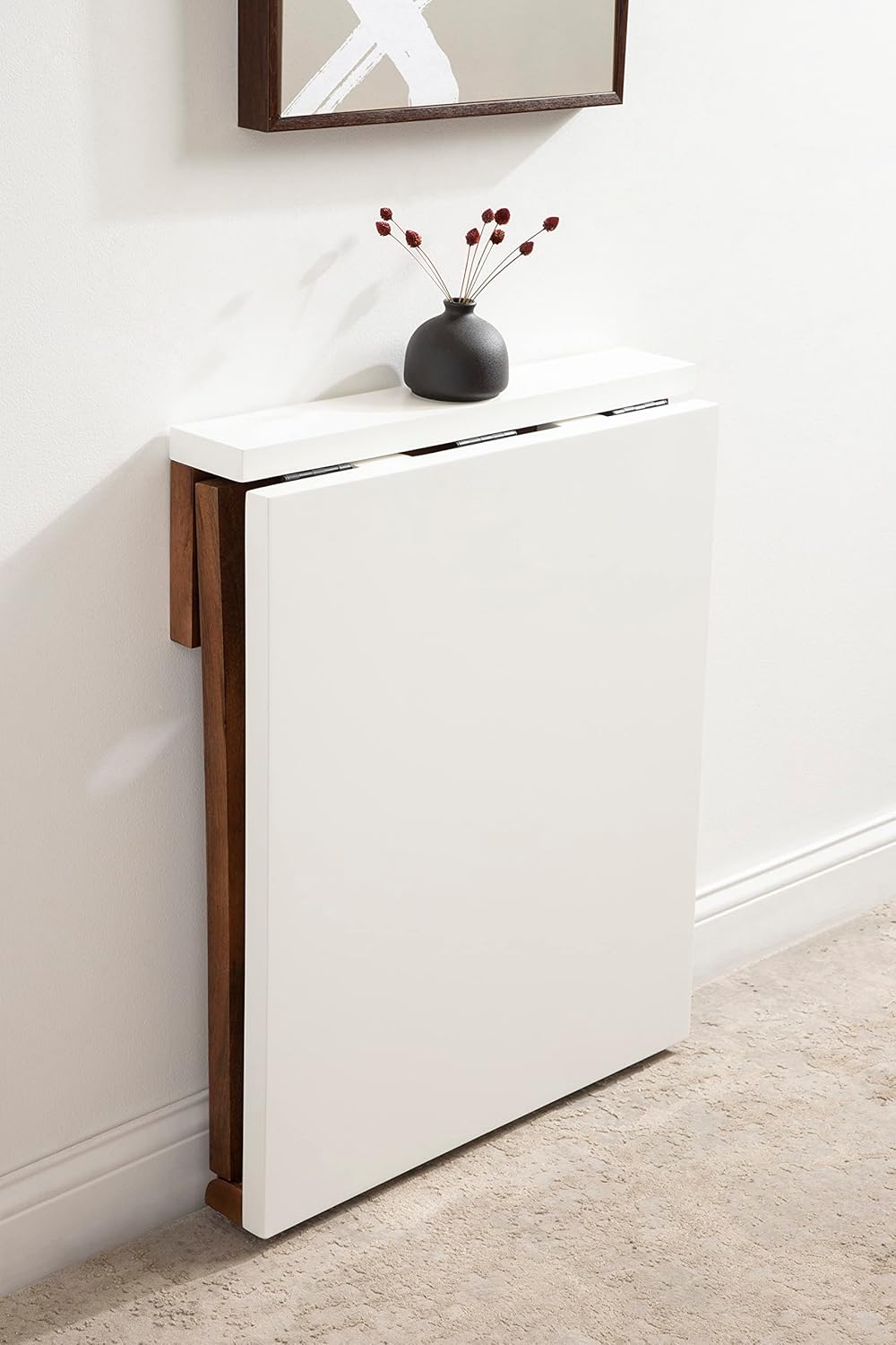 Kate and Laurel Kaya Modern Wall-Mounted Folding Table, 24 x 33 x 31, White and Walnut, Space-Saving Versatile Table with Folding Design for Dining Room or Home Office Decor