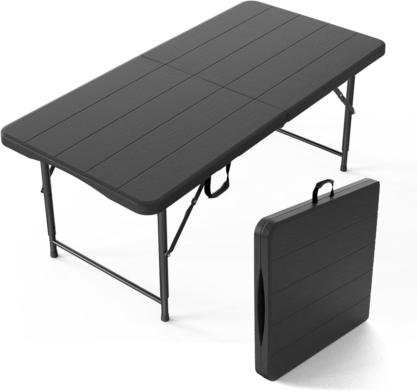 VINGLI 4 FT Plastic Folding Camping Table,3-Level Adjustable Height, Portable in/Outdoor Party Picnic Dining Desk, Garden Soccer Multipurpose Entertaining Activities,White