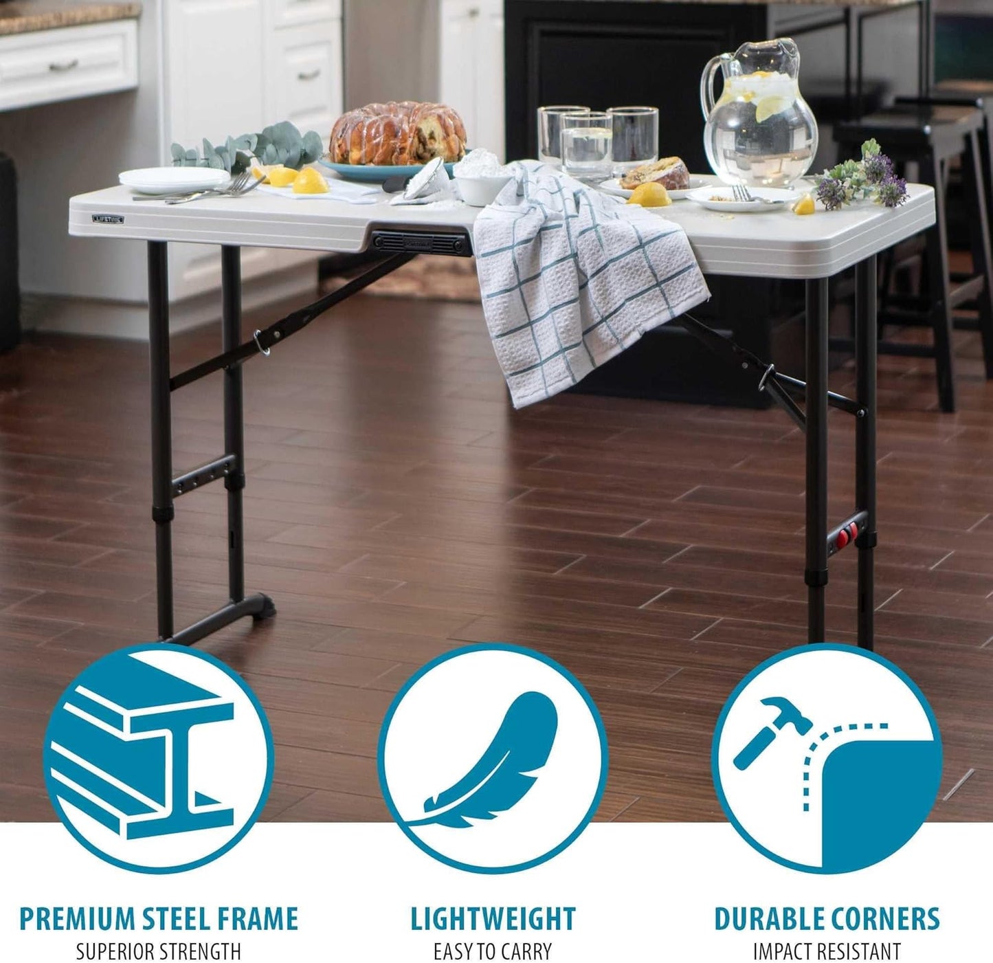 LIFETIME 80387 4-Foot Commercial Adjustable Folding Table, Almond