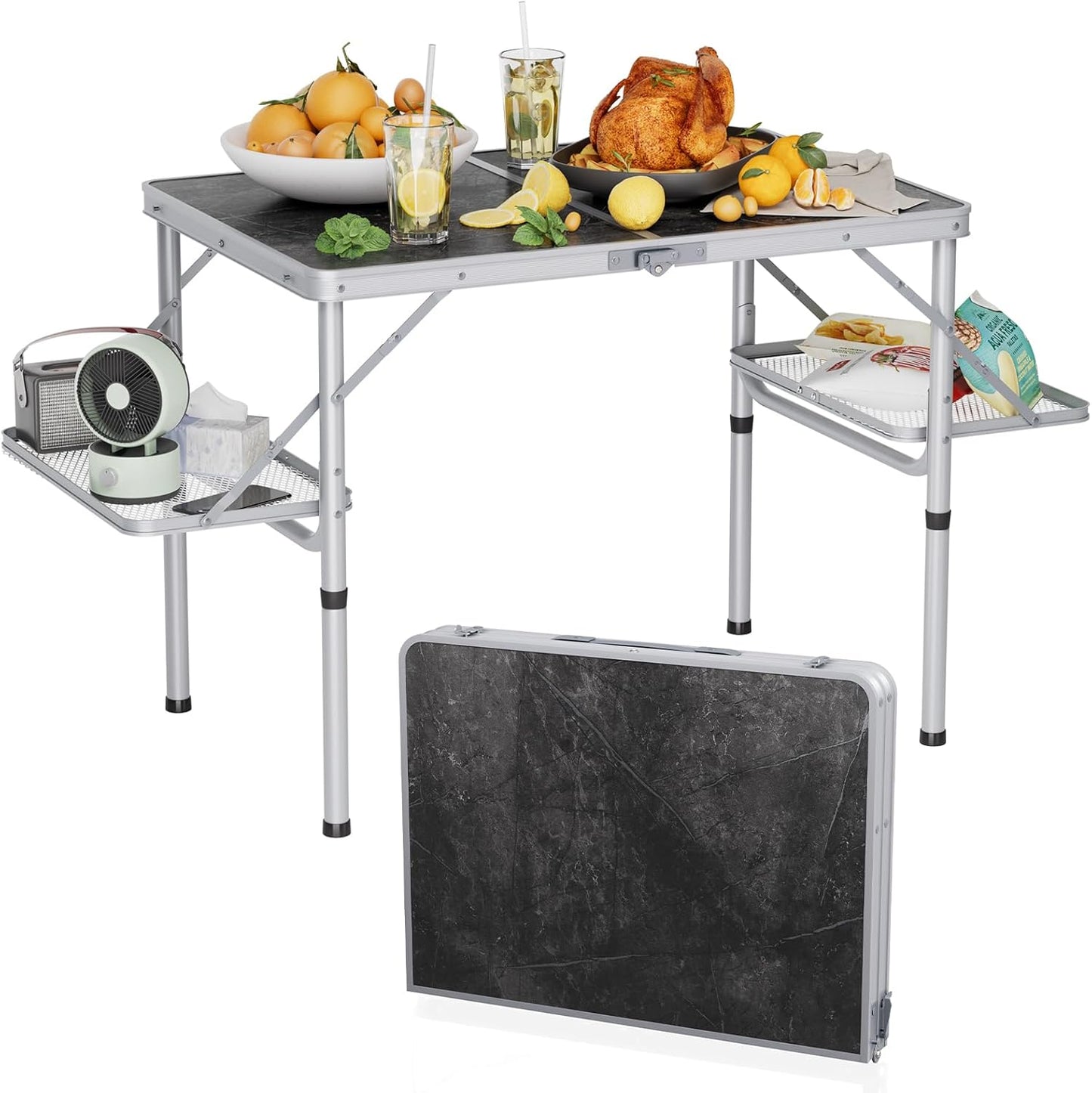Titanker Folding Camping Table Small 2ft, Small Camp Table Portable with 50% Extra Space, Folding Picnic Table, Portable Beach Tables, Car Camping Essentials, Aluminum Light Solid
