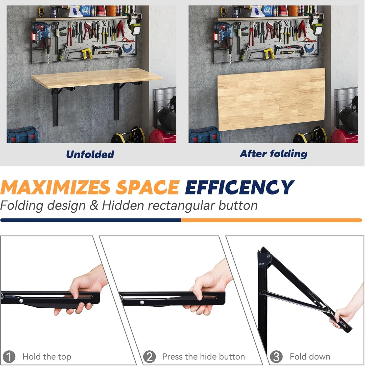 Ultrawall Wall Mounted Folding Workbench, Heavy Duty Foldable Work Table, Collapsible Desk for Workshop, Garage, Office, Home, Holds Up to 550 lb, 47.2"