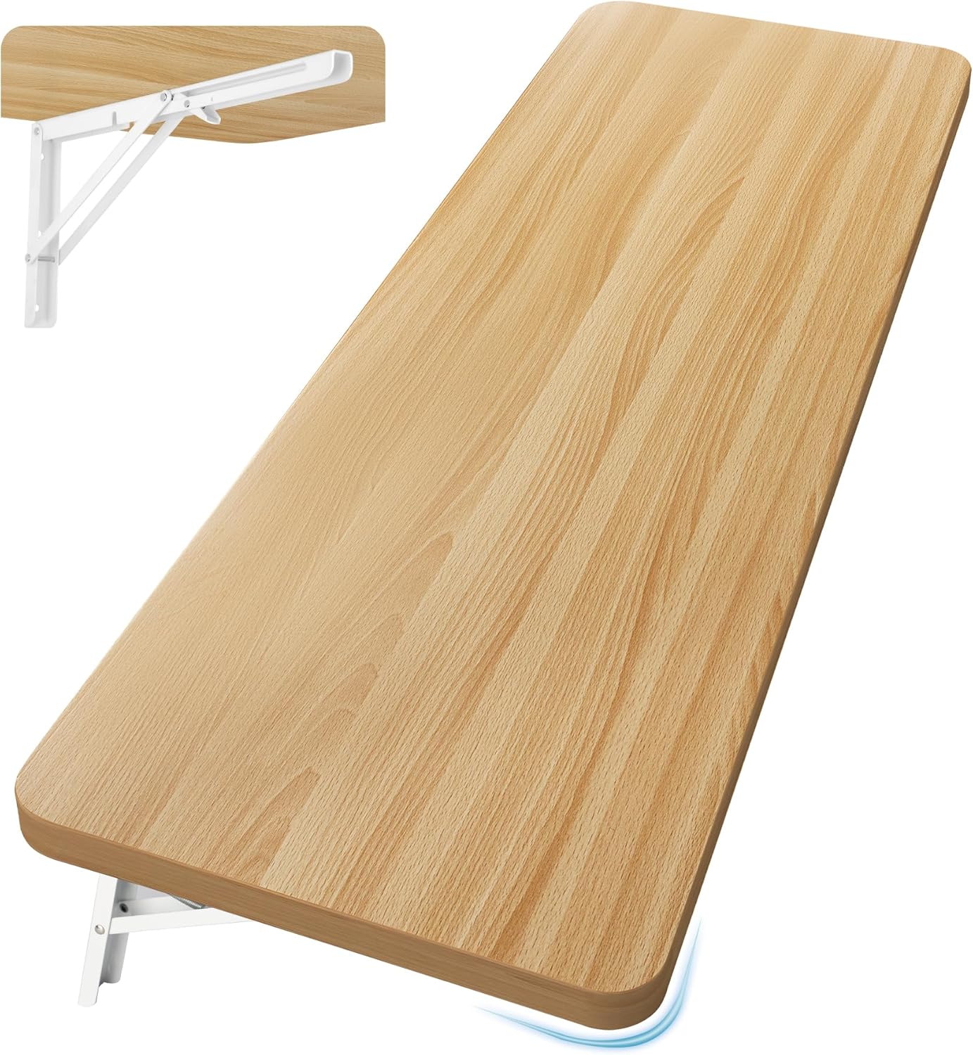 Wall Mounted Folding Table 31.5”L x 15.7”W, Laundry Folding Table with Heavy Duty Metal Collapsible Shelf Brackets, Wall Mounted Desk Fold Down for Small Spaces, White