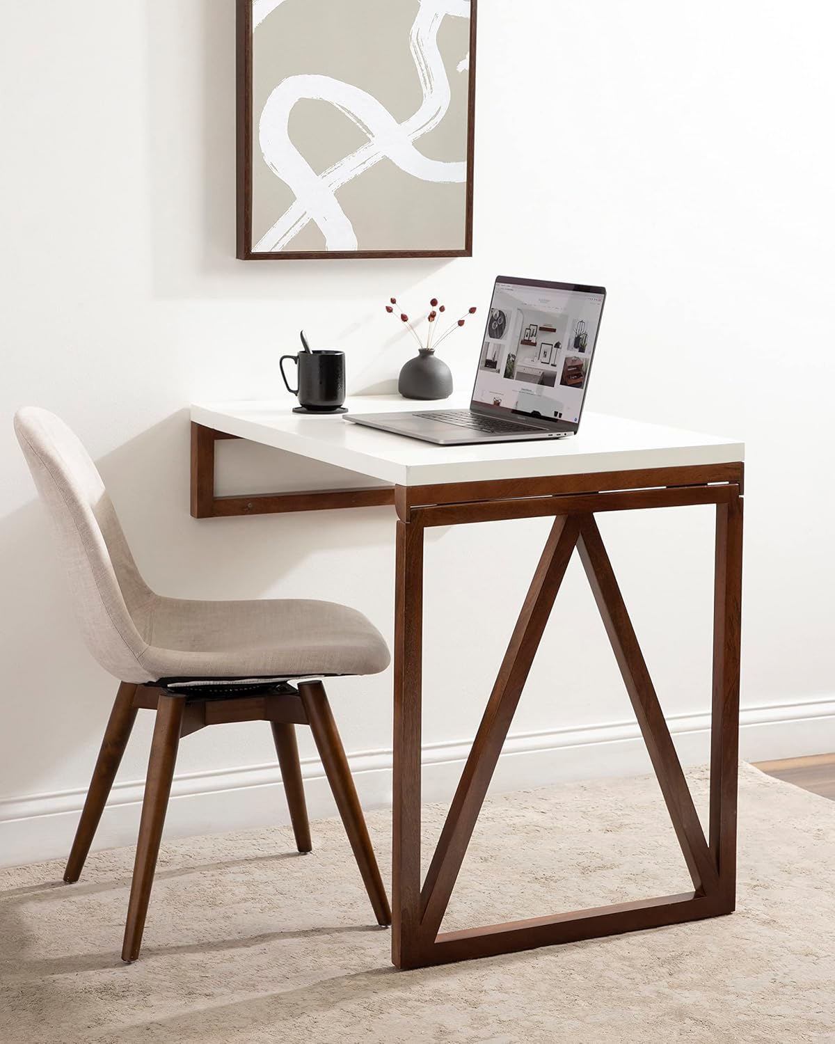 Kate and Laurel Kaya Modern Wall-Mounted Folding Table, 24 x 33 x 31, White and Walnut, Space-Saving Versatile Table with Folding Design for Dining Room or Home Office Decor