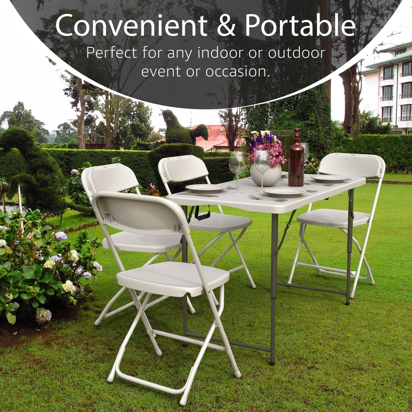 4 Feet Foldable Table Adjustable Height with Built in Handle, Steel Legs | Heavy Duty Portable | Perfect for Party, Dining, Wedding, Events, Picnic Indoor, Outdoor, Camping, Utility, Folding