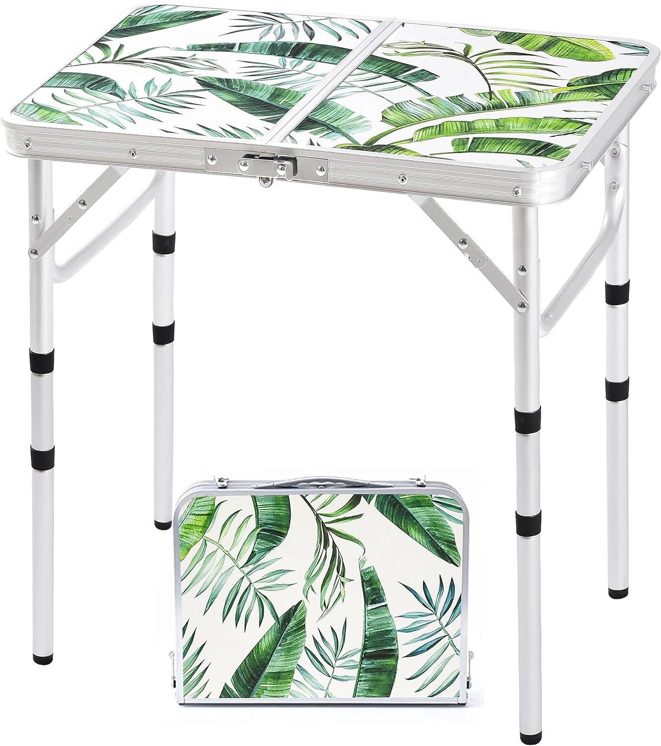 Folding Camping Table 2ft Portable Pinic Table Adjustable Height Small Card Table Aluminum Foldable Lightweight with Carry Handle for Outdoor Indoor Hiking Camp BBQ Beach (Blooming Floral)