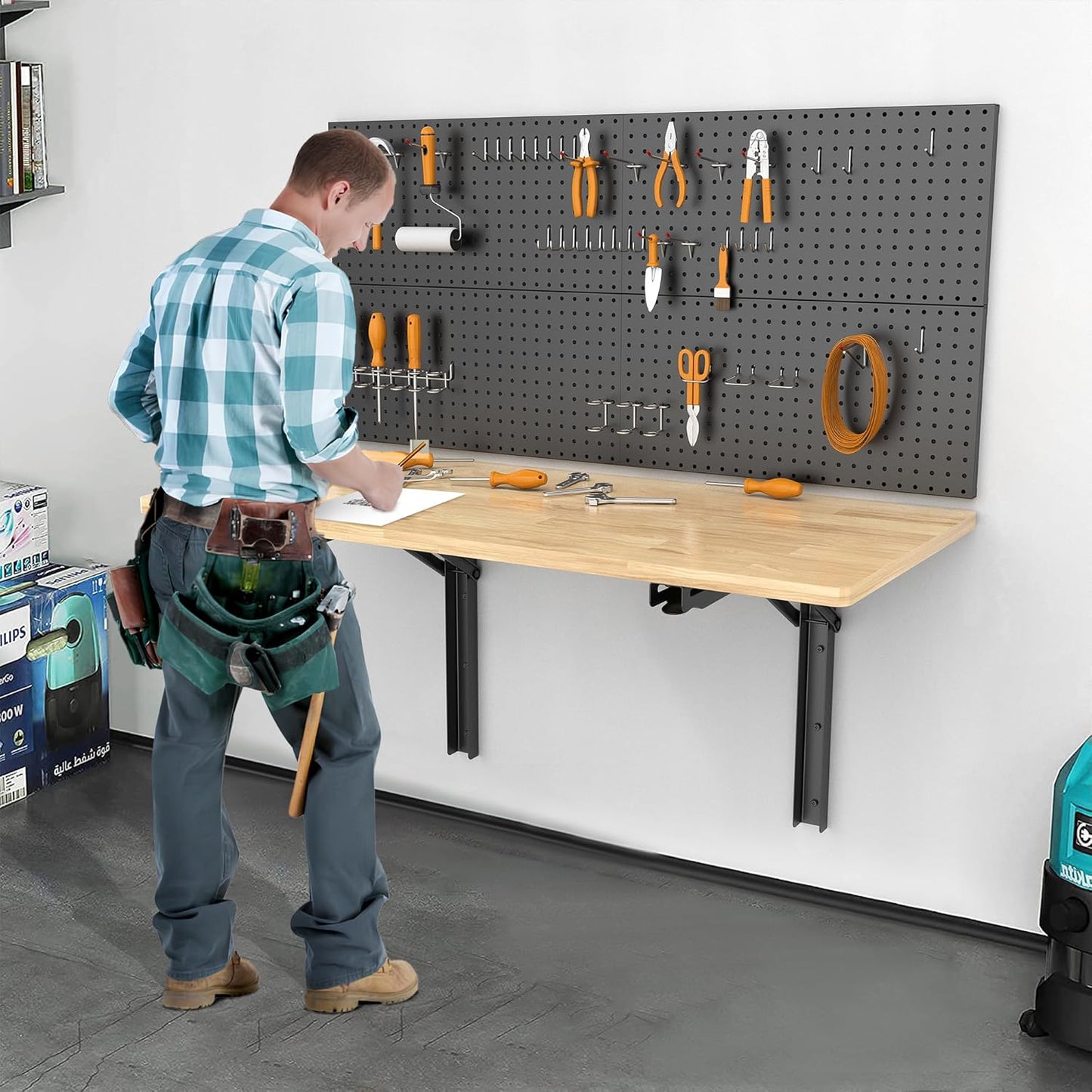 Ultrawall Wall Mounted Folding Workbench, Heavy Duty Foldable Work Table, Collapsible Desk for Workshop, Garage, Office, Home, Holds Up to 550 lb, 47.2"