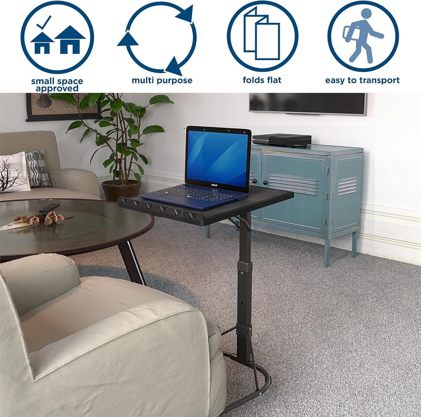 CoscoProducts Multi-Functional Personal Activity Table, Adjustable Height, Portable Workspace, for Snacking & Homework, Compact Fold, Space Saving, Black