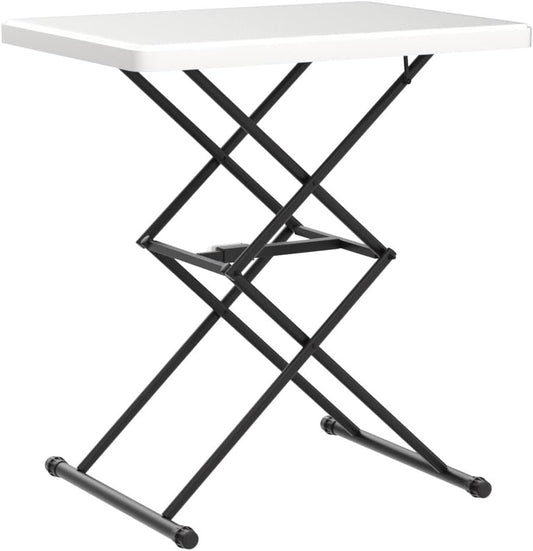 Living and More 28inch Height-Adjustable Personal Table, TV Tray, Portable Dinner Table, Multi-Purpose, Lightweight, No Assembly, Easy Fold and Storage, White