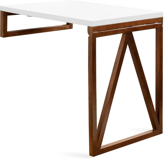 Kate and Laurel Kaya Modern Wall-Mounted Folding Table, 24 x 33 x 31, White and Walnut, Space-Saving Versatile Table with Folding Design for Dining Room or Home Office Decor