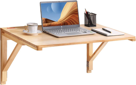 VEVOR Wall Mounted Folding Table, Wall Mounted Drop Leaf Tables, Solid Wood Floating Desk for Dining, Laundry Room, Office, 31.5" x 23.58" x 17.24" Fold Down Desk