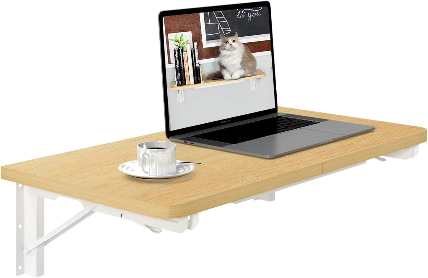 TEAMIX Wall Mounted Folding Table, Black Floating Desk for Small Spaces, Drop Leaf Dining Table for Kitchen Fold Down Laundry Shelf with Heavy-Duty Brackets