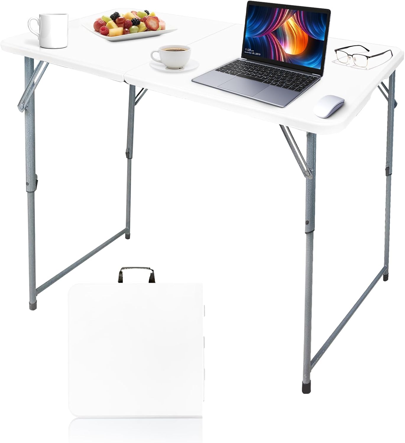 Gocamptoo Folding Table,4ft Indoor Outdoor Heavy Duty Portable Folding Square Plastic Dining Table w/Handle, Lock for Picnic, Party, Camping (4 FT) …