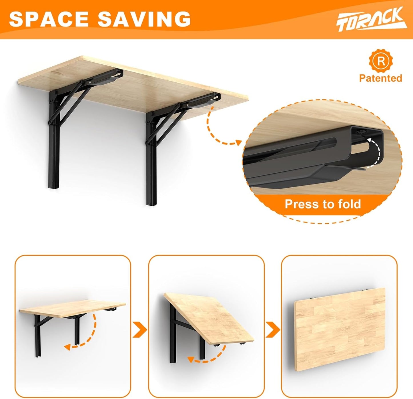 TORACK Heavy Duty Wall Mounted Folding Workbench, Space-Saving Collapsible Wall Table/Desk for Garage Workshop, Holds Up to 550lbs(Board Size: 47.25 x 22.75inch)