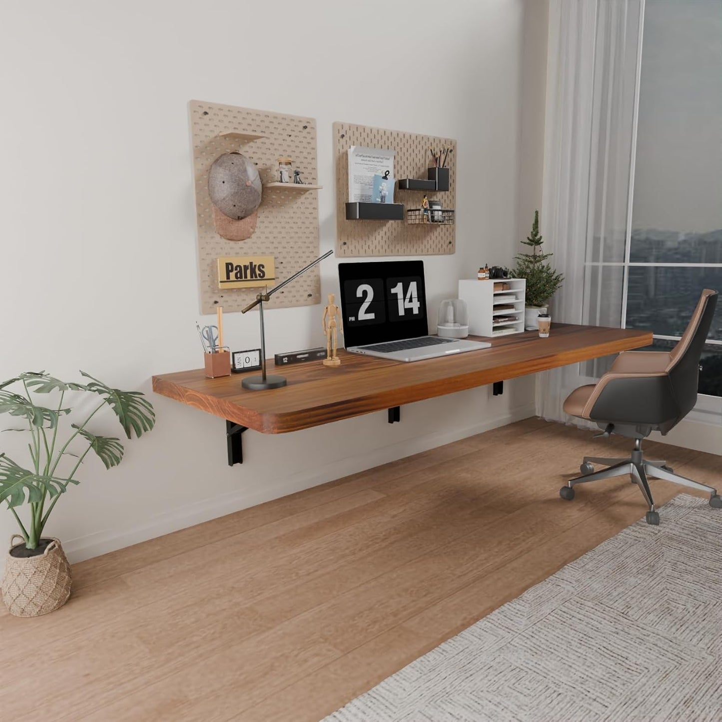 IAE Wall Mounted Folding Table with Pine Wood,36" x 14" Floating Wall Desk,Laundry Folding Table with Shelf Brackets,Fold Down Desk Shelf,Folding Workbench for Home,Dining,Laundry Room,Kitchen,Brown
