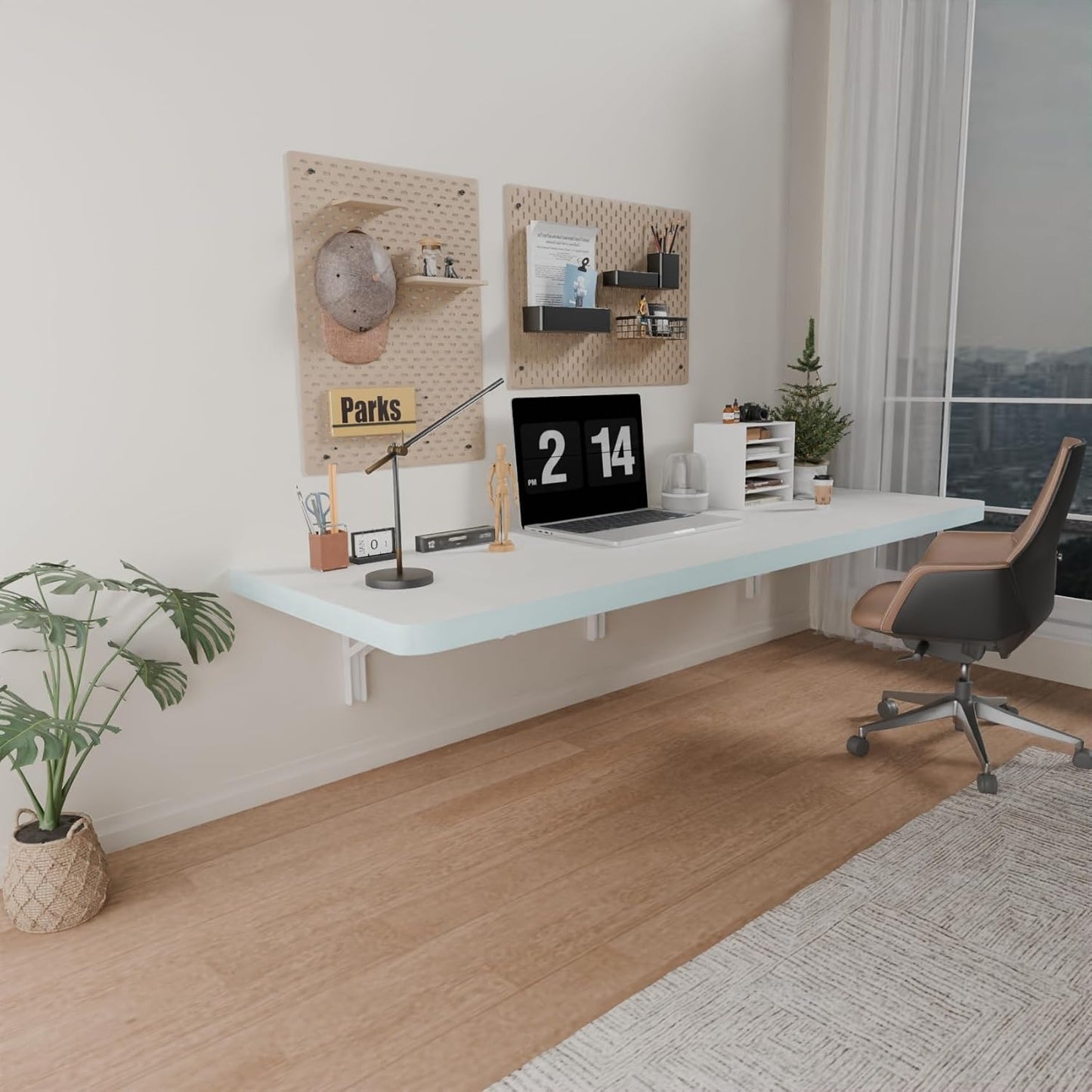 IAE Wall Mounted Folding Table with Pine Wood,36" x 14" Floating Wall Desk,Laundry Folding Table with Shelf Brackets,Fold Down Desk Shelf,Folding Workbench for Home,Dining,Laundry Room,Kitchen,Brown