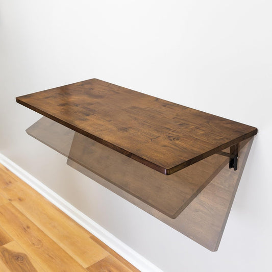 StoreYourBoard Wall Mounted Foldaway Table, Dark Wood Butcher Block Folding Desk, 40" x 18", Black Steel Brackets