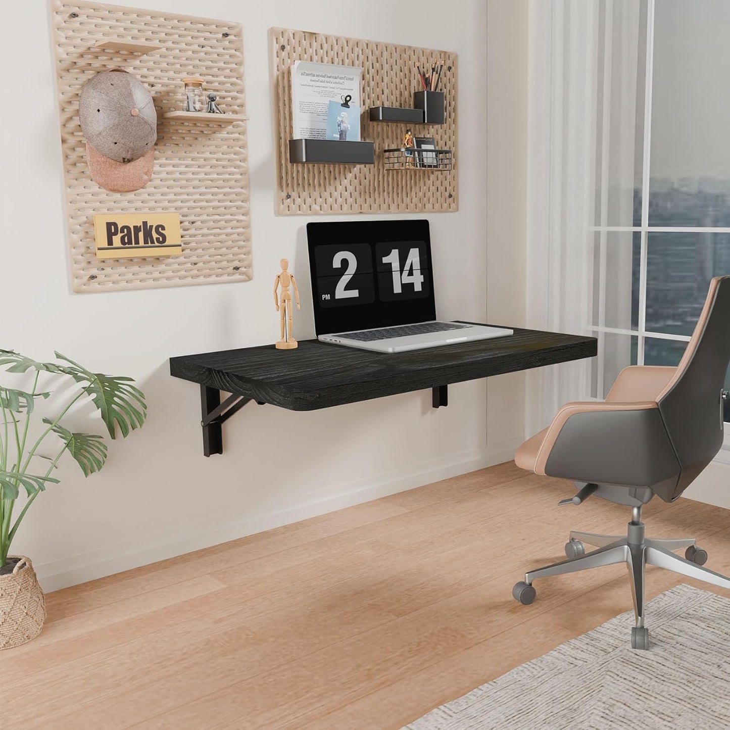 IAE Wall Mounted Folding Table with Pine Wood,36" x 14" Floating Wall Desk,Laundry Folding Table with Shelf Brackets,Fold Down Desk Shelf,Folding Workbench for Home,Dining,Laundry Room,Kitchen,Brown