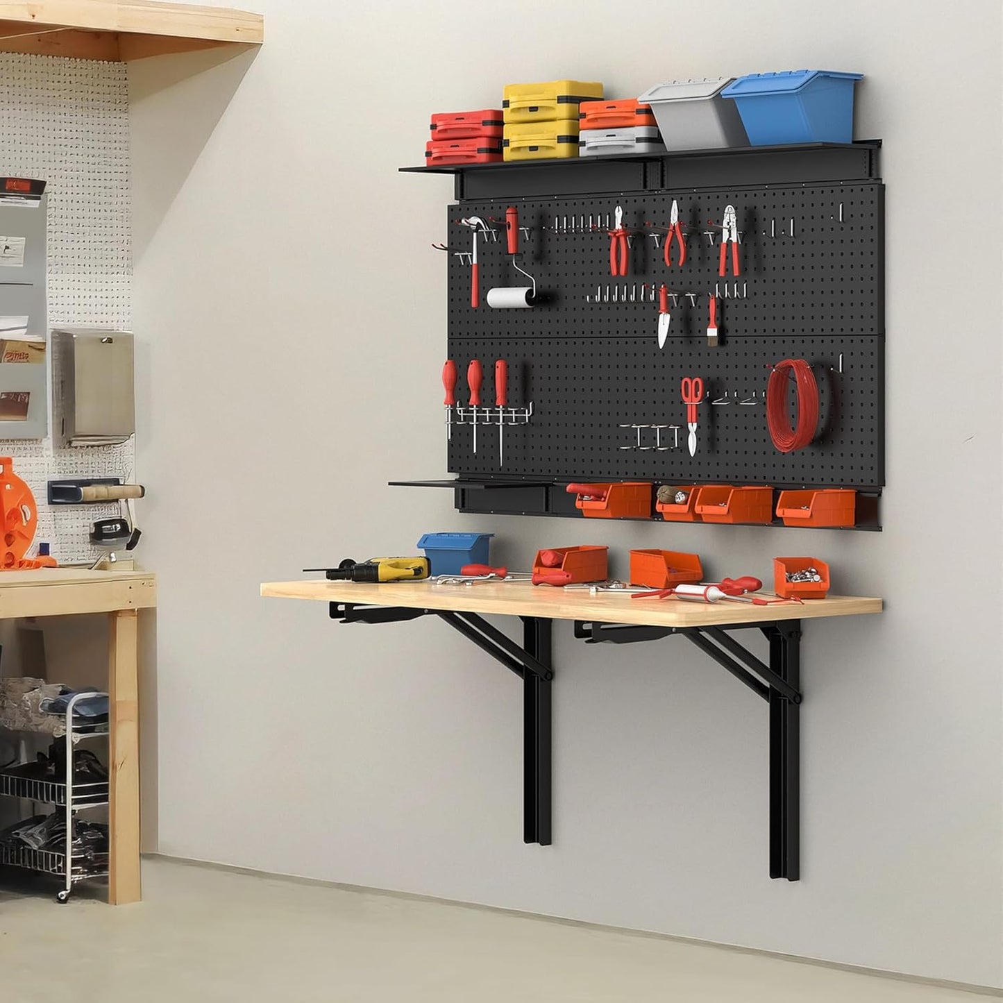 TORACK Heavy Duty Wall Mounted Folding Workbench, Space-Saving Collapsible Wall Table/Desk for Garage Workshop, Holds Up to 550lbs(Board Size: 47.25 x 22.75inch)