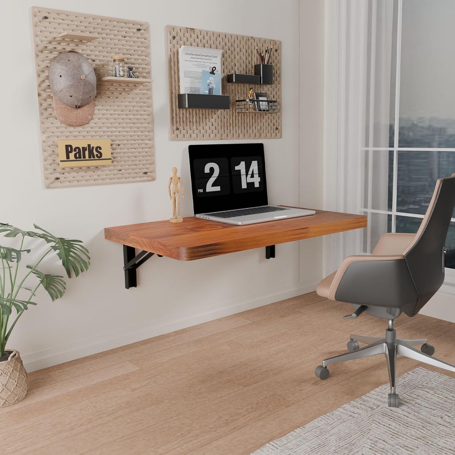 IAE Wall Mounted Folding Table with Pine Wood,36" x 14" Floating Wall Desk,Laundry Folding Table with Shelf Brackets,Fold Down Desk Shelf,Folding Workbench for Home,Dining,Laundry Room,Kitchen,Brown