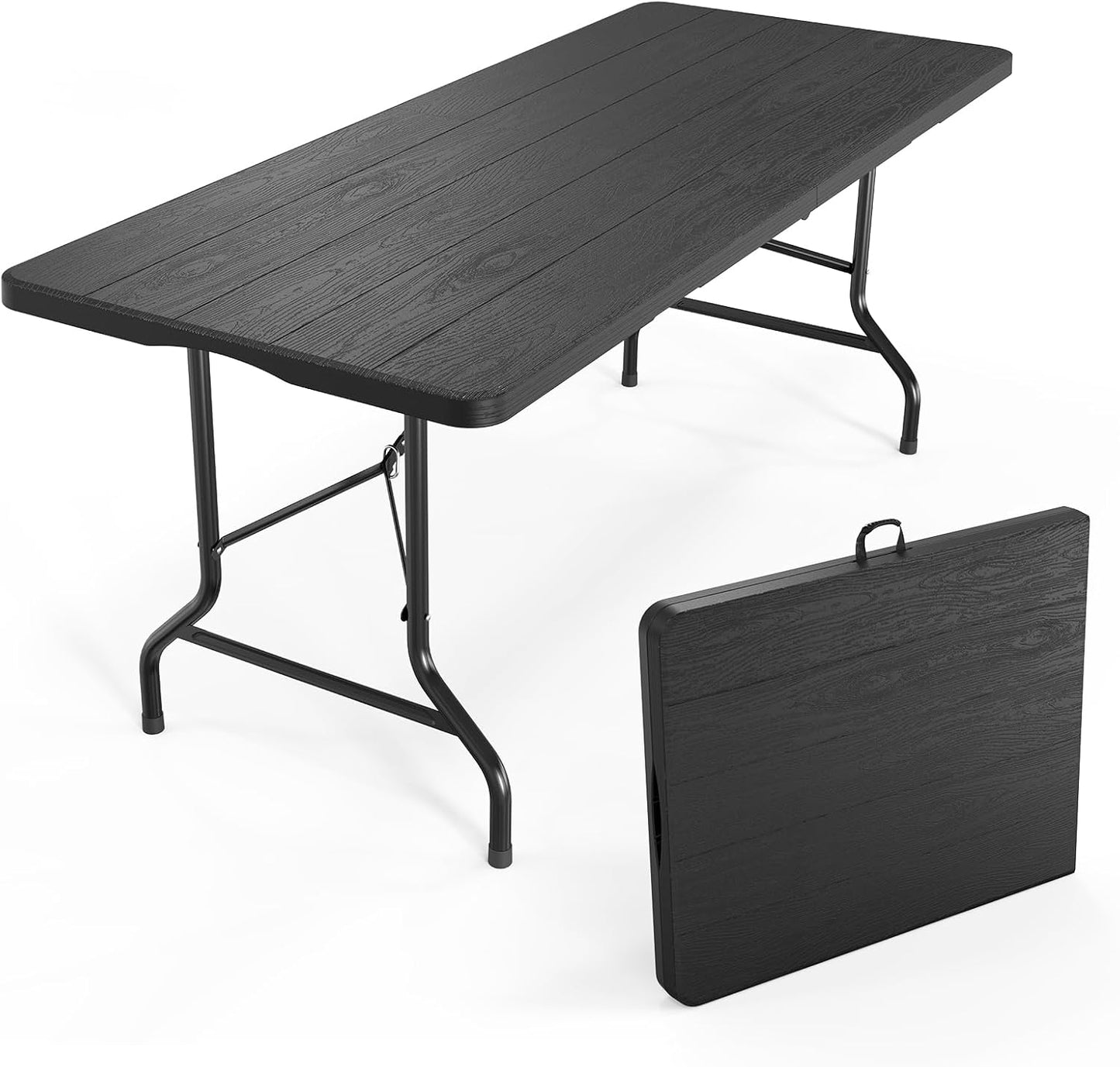 VINGLI 4 FT Plastic Folding Camping Table,3-Level Adjustable Height, Portable in/Outdoor Party Picnic Dining Desk, Garden Soccer Multipurpose Entertaining Activities，White