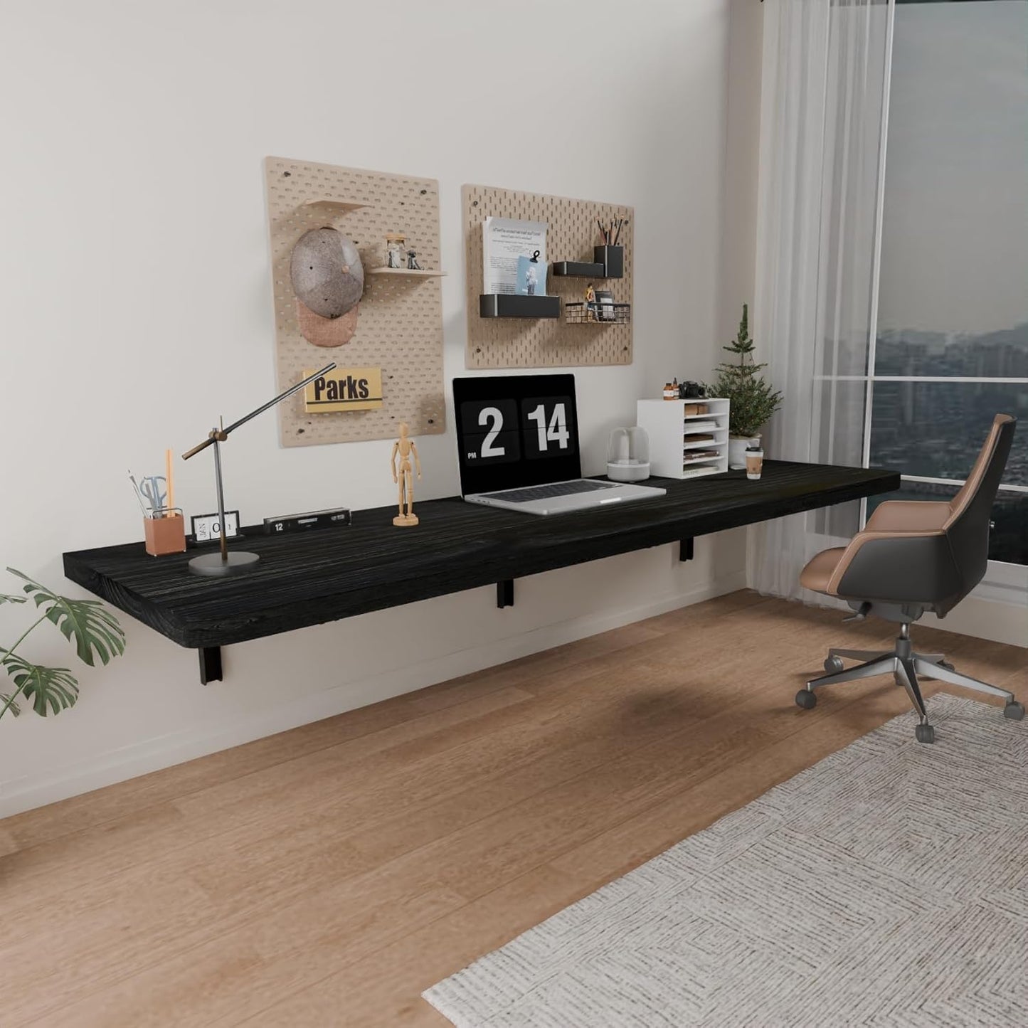IAE Wall Mounted Folding Table with Pine Wood,36" x 14" Floating Wall Desk,Laundry Folding Table with Shelf Brackets,Fold Down Desk Shelf,Folding Workbench for Home,Dining,Laundry Room,Kitchen,Brown