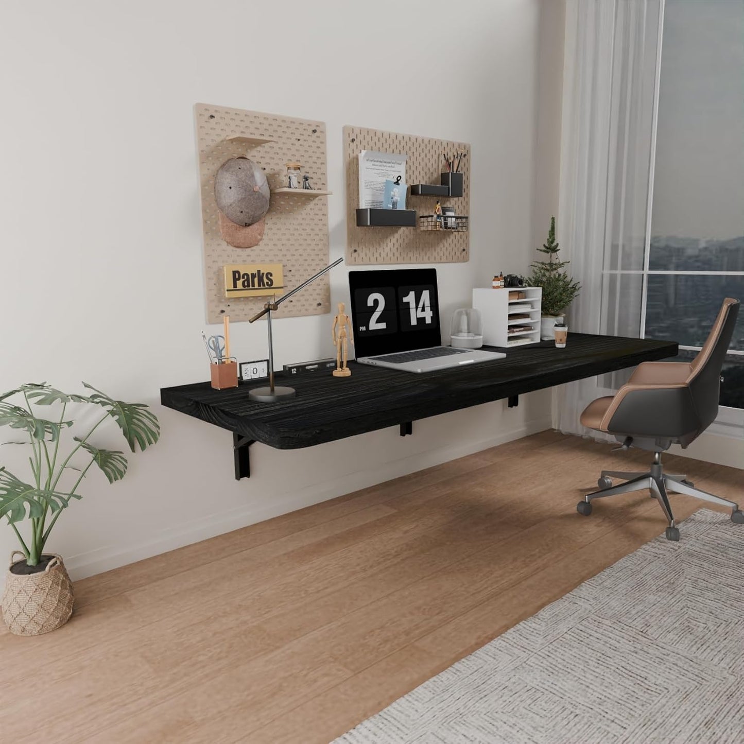 IAE Wall Mounted Folding Table with Pine Wood,36" x 14" Floating Wall Desk,Laundry Folding Table with Shelf Brackets,Fold Down Desk Shelf,Folding Workbench for Home,Dining,Laundry Room,Kitchen,Brown