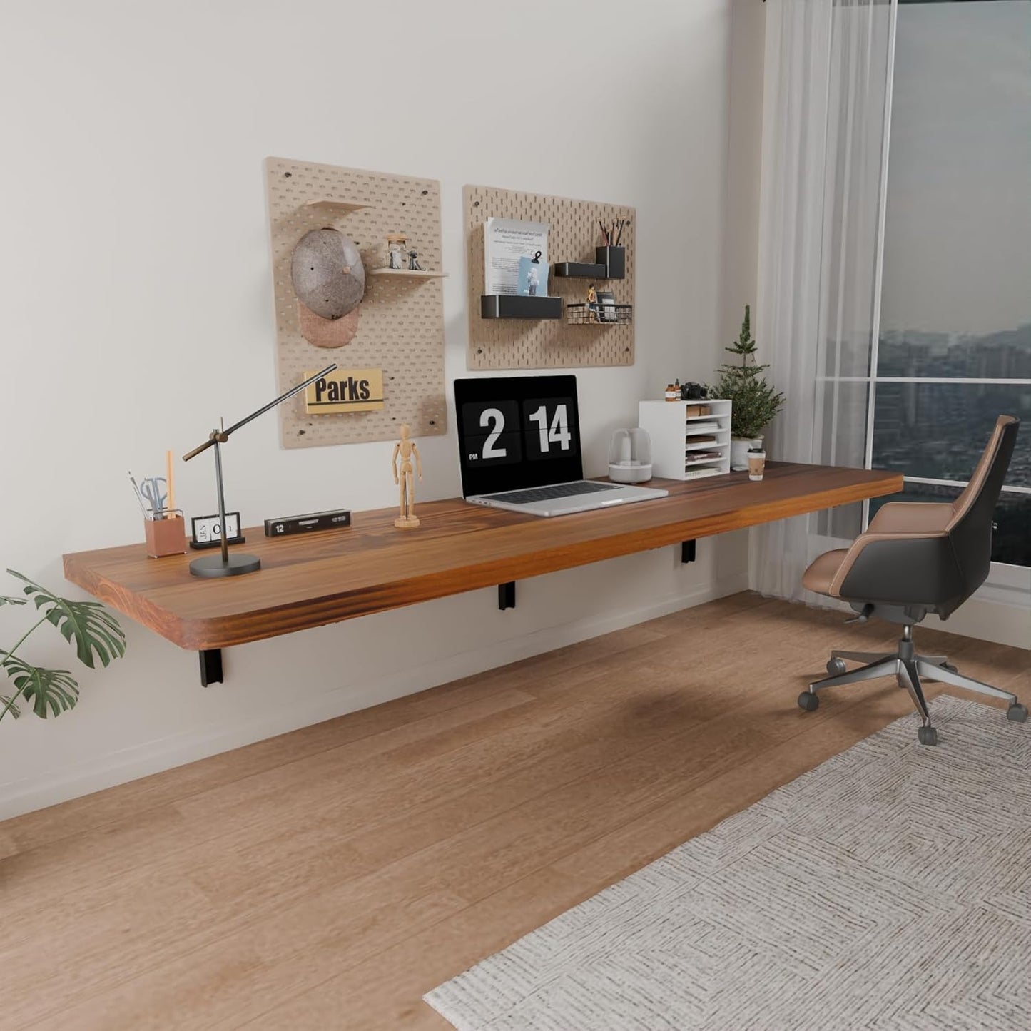 IAE Wall Mounted Folding Table with Pine Wood,36" x 14" Floating Wall Desk,Laundry Folding Table with Shelf Brackets,Fold Down Desk Shelf,Folding Workbench for Home,Dining,Laundry Room,Kitchen,Brown