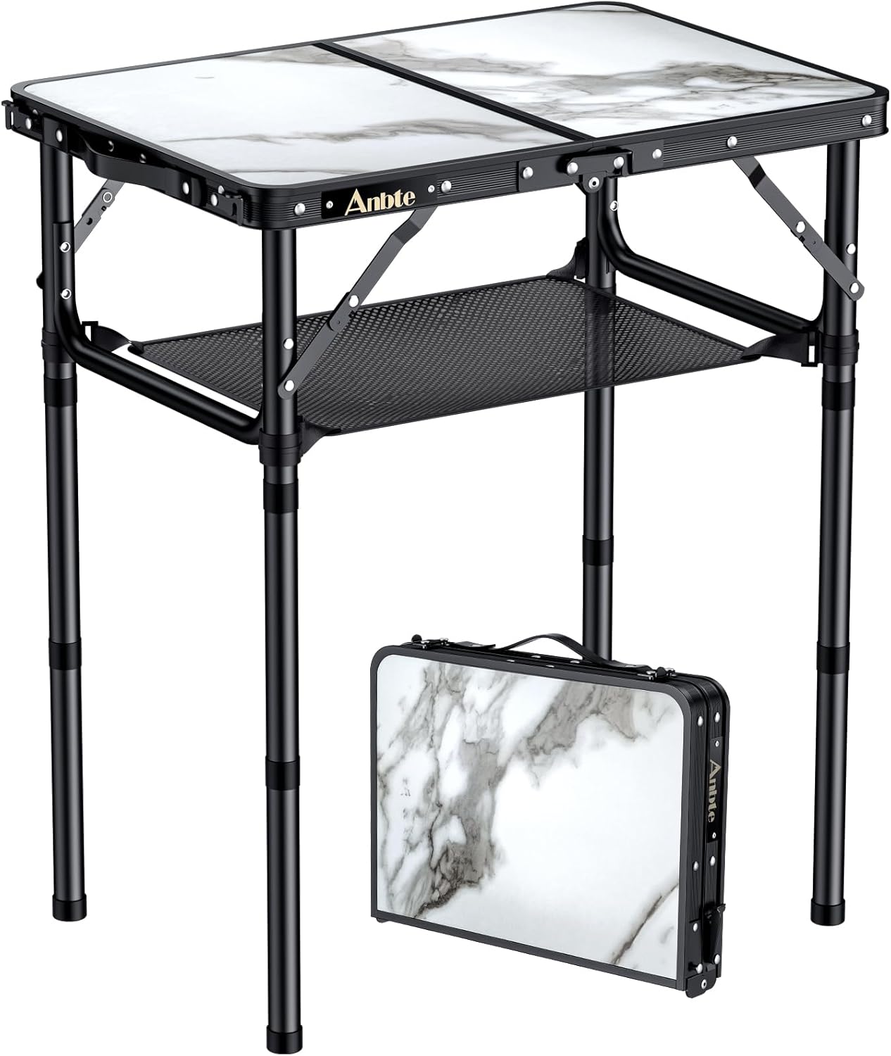 Folding Camping Table, Aluminum 24" x 16" Adjustable Height Small Folding Table with Carrying Handle, Lightweight, Portable Camping Table Waterproof for Outdoor Indoor Picnic Beach BBQ (Black)