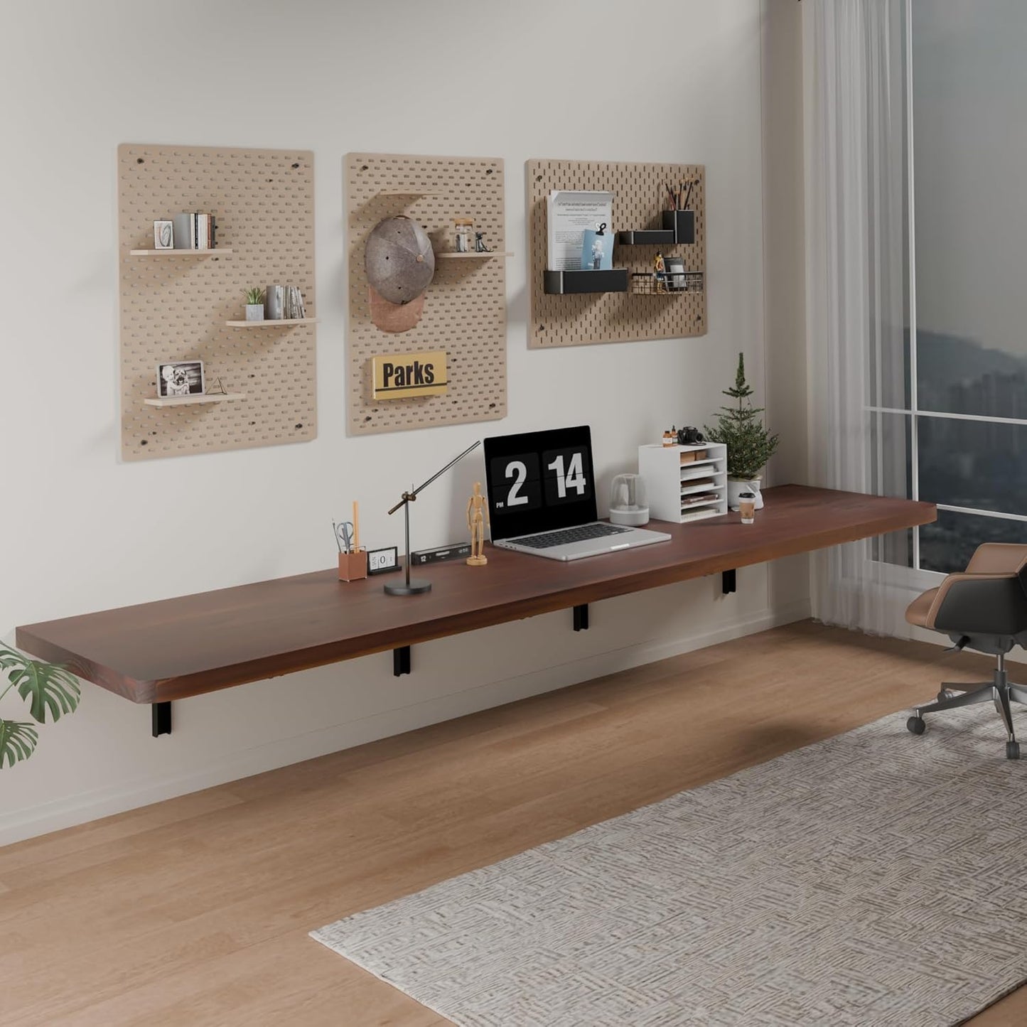 IAE Wall Mounted Folding Table with Pine Wood,36" x 14" Floating Wall Desk,Laundry Folding Table with Shelf Brackets,Fold Down Desk Shelf,Folding Workbench for Home,Dining,Laundry Room,Kitchen,Brown