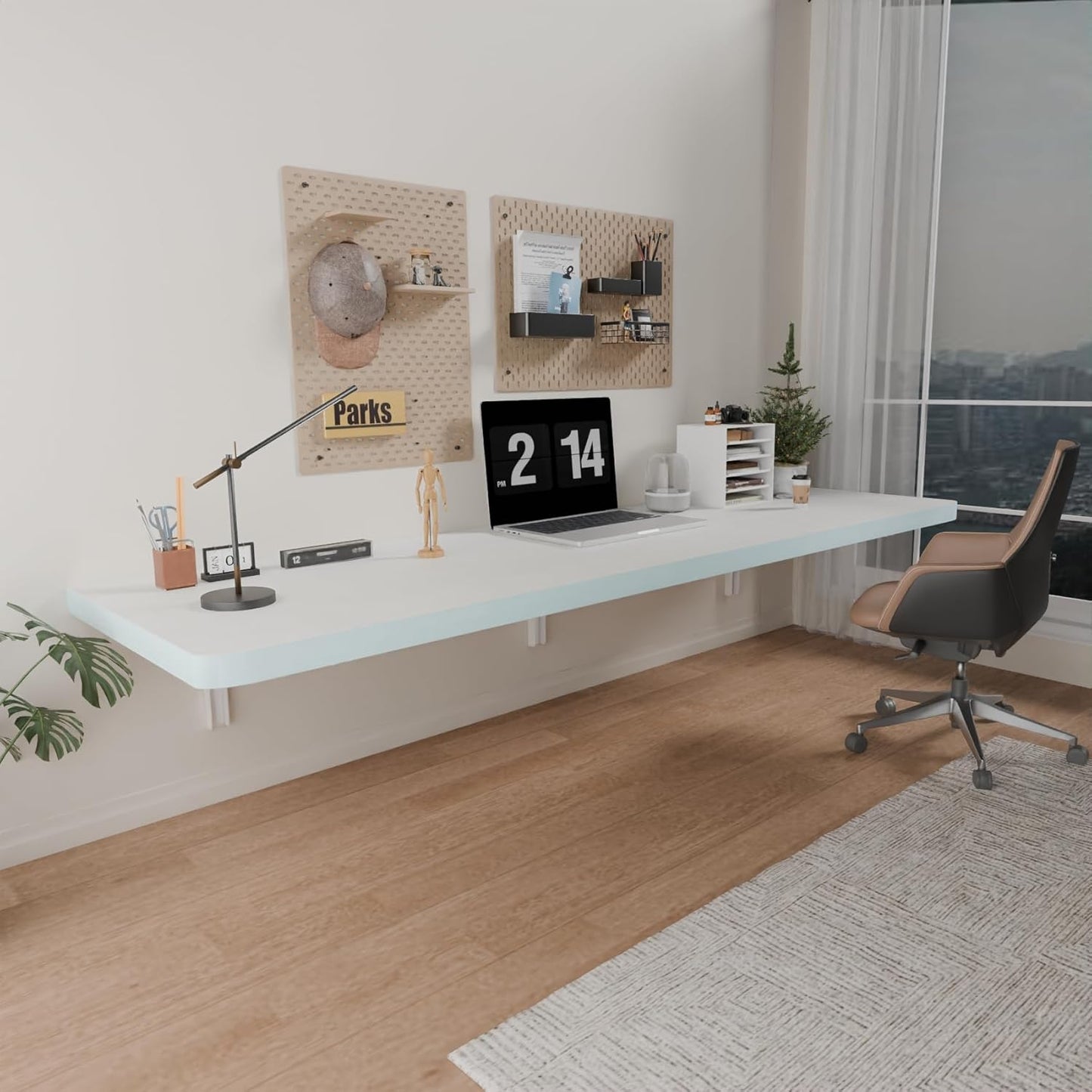 IAE Wall Mounted Folding Table with Pine Wood,36" x 14" Floating Wall Desk,Laundry Folding Table with Shelf Brackets,Fold Down Desk Shelf,Folding Workbench for Home,Dining,Laundry Room,Kitchen,Brown